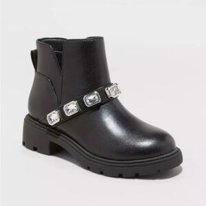 Girls Catalina Chelsea Black Boots with Jewel Accents